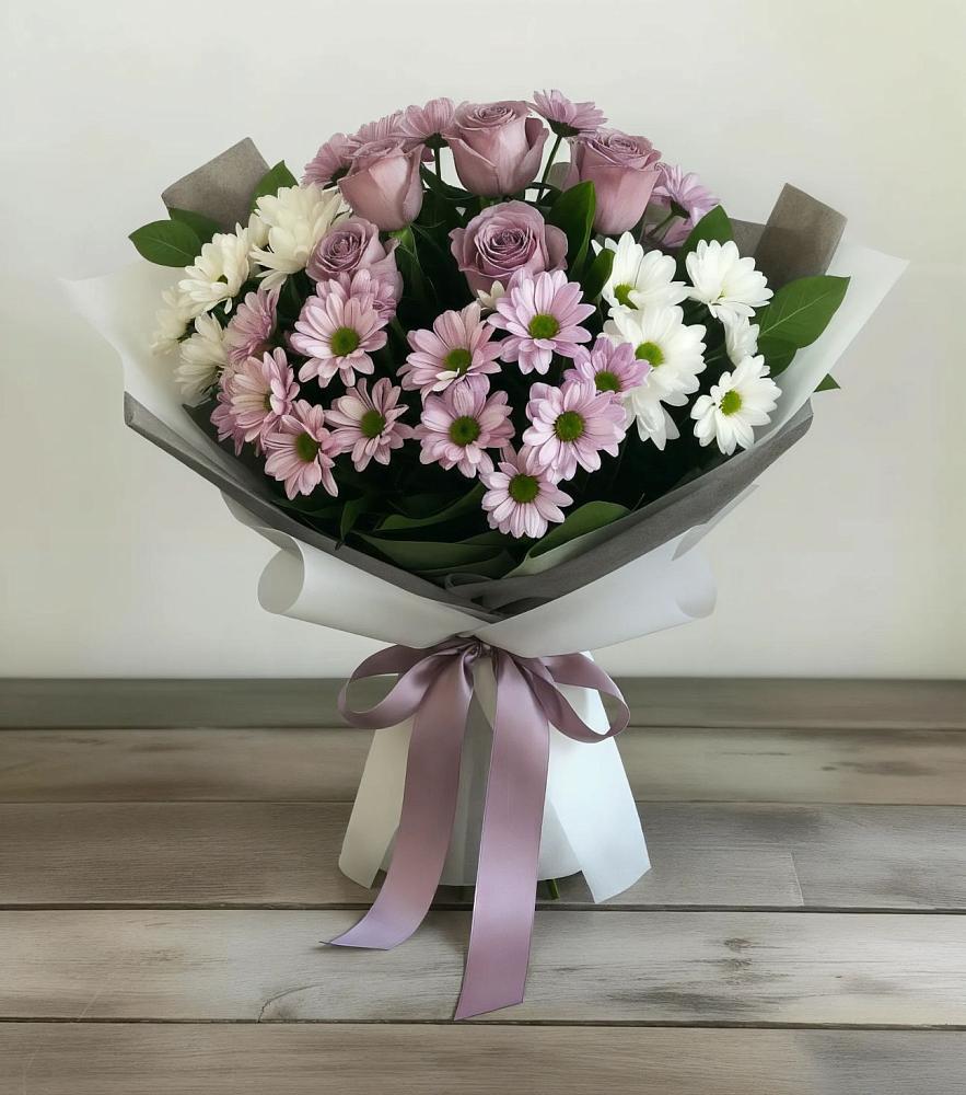 Букет цветов из: Хризантемы и Розы в Красавино