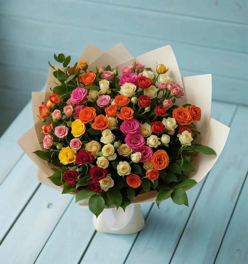 Букет Микс из разноцветных кустовых роз в Красавино
