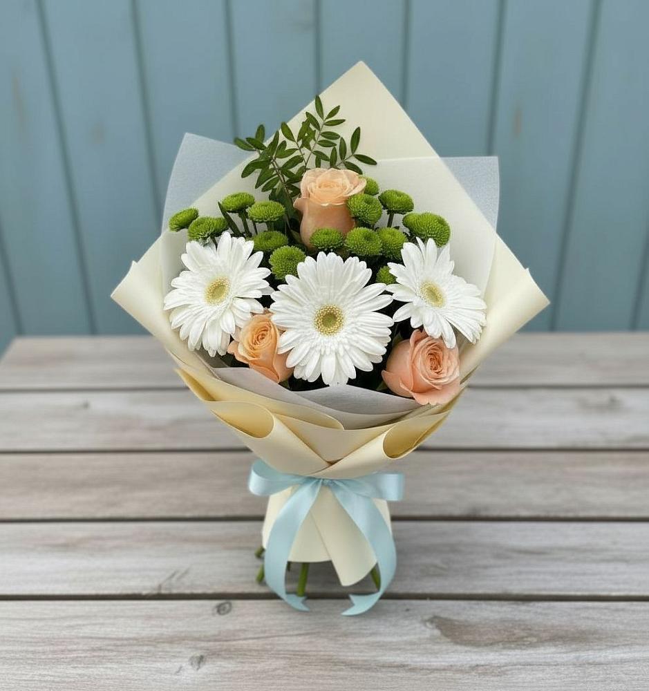 Букет цветов из: Герберы, Розы и Хризантемы в Красавино